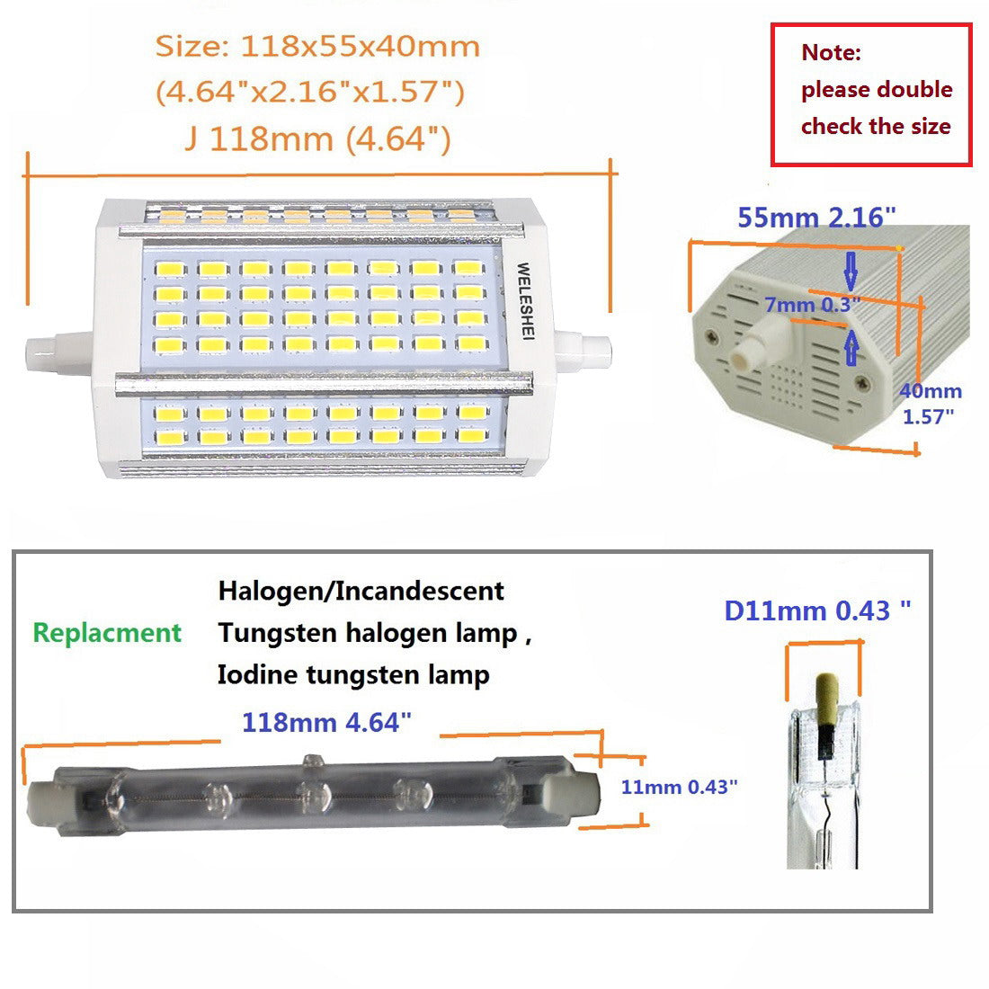 Led Halogen Replacement Bulb R7s 118mm 30w Dimmable Equivalent 300 Watt J  Type Double Ended Metal Halide Led Replacement Bulb Floodlight Floor