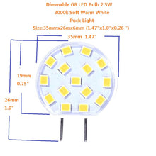 Load image into Gallery viewer, Dimmable G8 LED Bulb 2.5W 3000k Soft Warm White Puck Light Ceramic Sunflower Under Cabinet Under Counter Kitchen Microwave Oven Light 120v Halogen Racement Bulb 20w