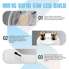 Load image into Gallery viewer, 5w Mr16 3cct Led Bulbs Selectable 50w Equivalent Non-dimmable 60° Narrow Spot Light Beam 6000k 4000k 3000k Gu10 Base For Spotlights Recessed Closet Track Lights, 6 Pack