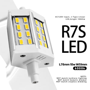 QLEE R7S LED Bulb 78mm 3.1" Dimmable 10W DayLight 6000k AC 120V 1000LM Double Ended J78 LED Floodlight For 75w 100W Halogen Replacement Lamp