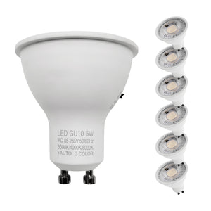 Recessed MR16 GU10 LED Bulbs 3CCT Selectable 50W Equivalent Narrow Beam Switchable Plug In Reflector for Tracklight Display Case Accent Landscape Lighting, 6 Pack