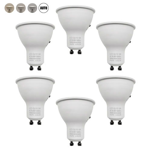 Gu10 Led Bulbs Spotlight 3cct Selectable 50w Equivalent Non-dimmable Reflector 60°  Beam Angle 2-pin Base 5w 600lm Led Recessed Track Lighting, 6 Pack