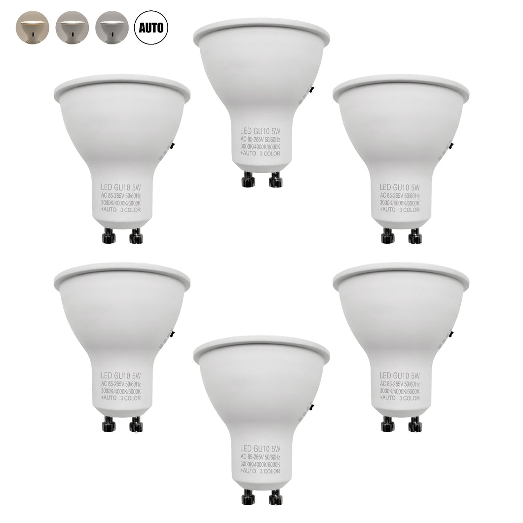 Gu10 Led Bulbs Spotlight 3cct Selectable 50w Equivalent Non-dimmable Reflector 60°  Beam Angle 2-pin Base 5w 600lm Led Recessed Track Lighting, 6 Pack