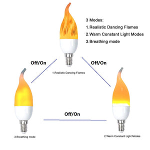 Led Flame Bulb E12 Candelabra Flame Bulbs 3 Watt 3 Mode LED Chandelier Bulb Flame Light Warm White Candle Light for Festival Hotel Bar Party