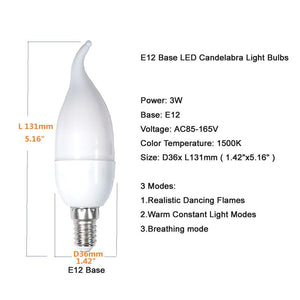 Led Flame Bulb E12 Candelabra Flame Bulbs 3 Watt 3 Mode LED Chandelier Bulb Flame Light Warm White Candle Light for Festival Hotel Bar Party