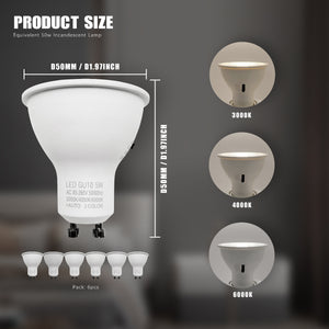 Gu10 Led Bulbs Spotlight 3cct Selectable 50w Equivalent Non-dimmable Reflector 60°  Beam Angle 2-pin Base 5w 600lm Led Recessed Track Lighting, 6 Pack