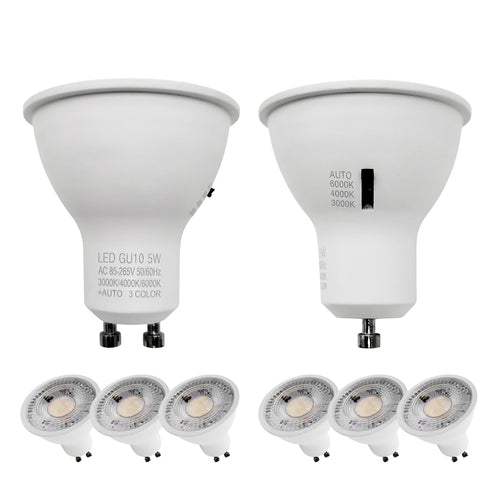 5w Mr16 3cct Led Bulbs Selectable 50w Equivalent Non-dimmable 60° Narrow Spot Light Beam 6000k 4000k 3000k Gu10 Base For Spotlights Recessed Closet Track Lights, 6 Pack
