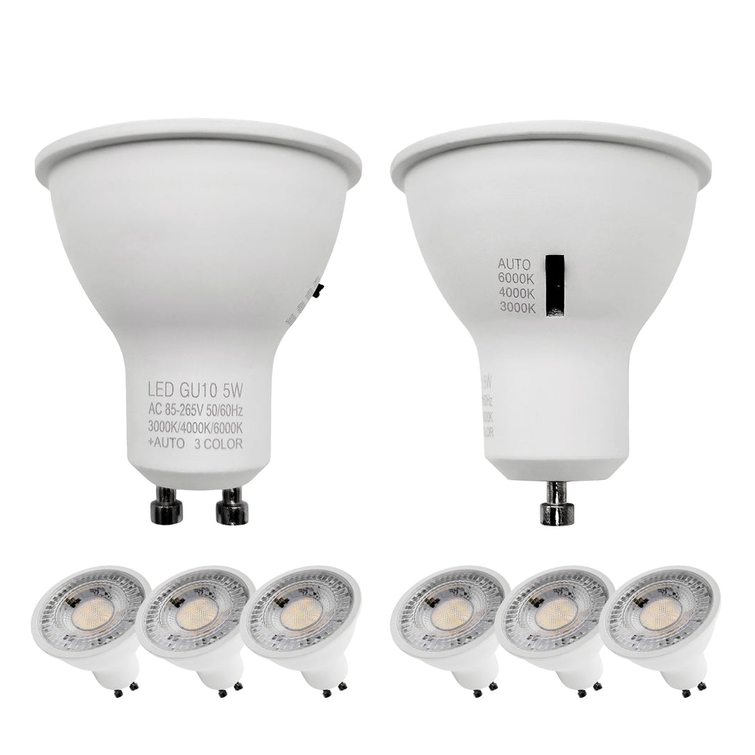 5w Mr16 3cct Led Bulbs Selectable 50w Equivalent Non-dimmable 60° Narrow Spot Light Beam 6000k 4000k 3000k Gu10 Base For Spotlights Recessed Closet Track Lights, 6 Pack
