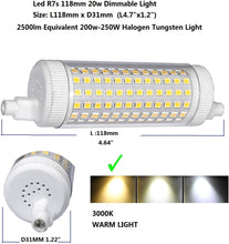 Load image into Gallery viewer, Led R7s 118mm 20w 3000k Dimmable Light Double Ended 2500lm Equivalent 200w Halogen Tungsten Light Floodlight Garage Landscape Lighting X2