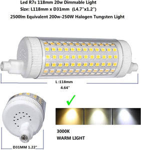 Led R7s 118mm 20w 3000k Dimmable Light Double Ended 2500lm Equivalent 200w Halogen Tungsten Light Floodlight Garage Landscape Lighting X2