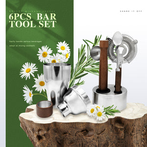 6 PCS Bar Tool Set Kitchen Stainless Steel Bartender Kit with Muddler,Double Jigger,shaker,Spoon,Strainer Whisky Drink Mixing Essentials for Home Bar Party Celebration Hotel Tenders Set