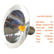 Load image into Gallery viewer, 2 Pack Led Ar70 Reflector Light 3w AcDc 12v Ba15d Base 2700k Warm White Spot Light Indoor Outdoor Home Office Commercial Track Light 24°Beam