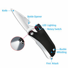 Load image into Gallery viewer, Led Mini Flashlight 6-in-1 Utility Folding Pocket Knife with Bottle Opener Glass Breaker Buckle Whistling Multi-Function Emergency Tool