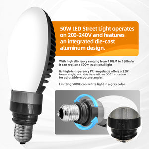Super Bright LED Garage Light Bulb 5700K Daylight Fanless E27/E40 Street Light 50w Equivalent 500 Watt Outdoor Indoor Lighting For Parking Garage Shop Factory Backyard Barn Warehouse Lighting