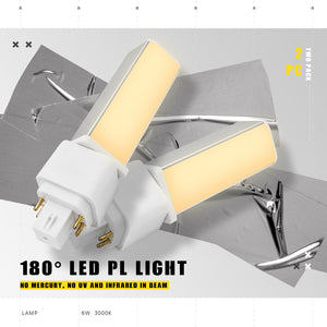 Gx24q 4 Pin LED Light Bulb PL-C Retrofit Replacement Compact Fluorescent Light Bulb 13W G24q-2 Gx24q-3 660 Lm 314° Free Rotate Horizontal Recessed G24q Green Bulb Warm White Light 2 Pack