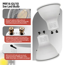 Load image into Gallery viewer, Mr16 Led Bulb 3cct Dimmable 50w Equivalent Narrow 60° Beam Selectable Color Temperature Gu10 Base For Recessed Track Lighting Display Vanity, 6 Pack