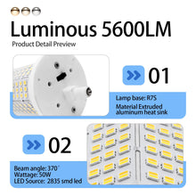 Load image into Gallery viewer, R7S LED Bulb 50W 118mm Floodlight 3CCT Adjustable Color Temperature 3000K/4000K/6000K 5600LM Brightness Halogen Replacement for 300W-500W R7S Bulbs Floor Standing Light
