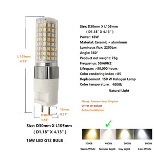 G12 Led Lights 16w Ceramic Corn Light G12 4000k Natural White Equivalent 200 Watt Incendescent Lamp Halogen Bulb 2 Pin Ceilling Light