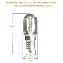 Load image into Gallery viewer, Led Filament Light 1.5w E17 Base Microwave Bulb Daylight 20w Equivalent Incandescent Lamps for Refrigerator Oven Candelabra Lava Desk Light