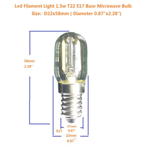 Led Filament Light 1.5w E17 Base Microwave Bulb Daylight 20w Equivalent Incandescent Lamps for Refrigerator Oven Candelabra Lava Desk Light