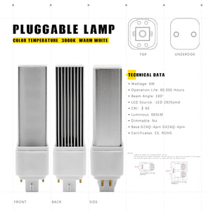 Gx24q 4 Pin LED Light Bulb PL-C Retrofit Replacement Compact Fluorescent Light Bulb 13W G24q-2 Gx24q-3 660 Lm 314° Free Rotate Horizontal Recessed G24q Green Bulb Warm White Light 2 Pack