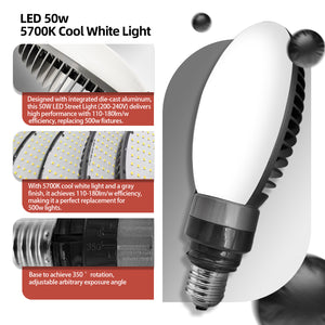 Super Bright 50w Led Garage Light Bulb 5000k - 5700k Daylight 350 Degreen Adjustable 2 Style E27/e40 Screw-In Fanless Design For Parking Lot Warehouse Backyard Street Gas station lighting