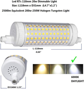 Led R7s 118mm 20w 3000k Dimmable Light Double Ended 2500lm Equivalent 200w Halogen Tungsten Light Floodlight Garage Landscape Lighting X2