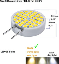 Load image into Gallery viewer, Dimmable LED G8 Bulbs 3.5W 3000k Warm White Puck Light Cabinet Lights Under Counter Kitchen Lights Equivalent 25W Bi-Pin Halogen Bulb