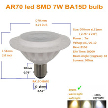 Load image into Gallery viewer, LED Ar70 Ba15d Spotlight 7w Ac Dc 12v Base 3000k Warm White Reflector Light Halogen 60w Replacement Bulbs Indoor Outdoor Home Office Tracklight 38°Beam