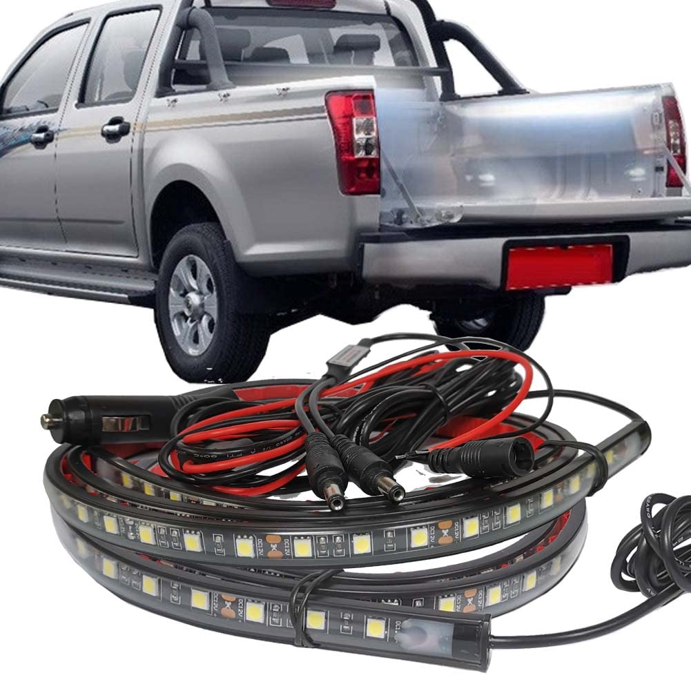 2pcs Led Pickup Bed Light Strip 51 Inch Remote Control Truck Bed Lights White Waterproof Led Strip Light Kit for Trucks Cargo Vans SUV Rv