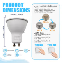 Load image into Gallery viewer, 5w Mr16 3cct Led Bulbs Selectable 50w Equivalent Non-dimmable 60° Narrow Spot Light Beam 6000k 4000k 3000k Gu10 Base For Spotlights Recessed Closet Track Lights, 6 Pack