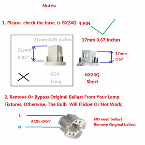 QLEE Gx24 Led Bulb 4 Pin 9w PL Retrofit Lamp 4000k Daylight Natural Eye Protection GX24Q LED Recessed Reading Desk Table Down Light Bulb 360 Degree Beam 20W CFL Equivalent No UV, 2 Pack, Remove/Bypass Ballast